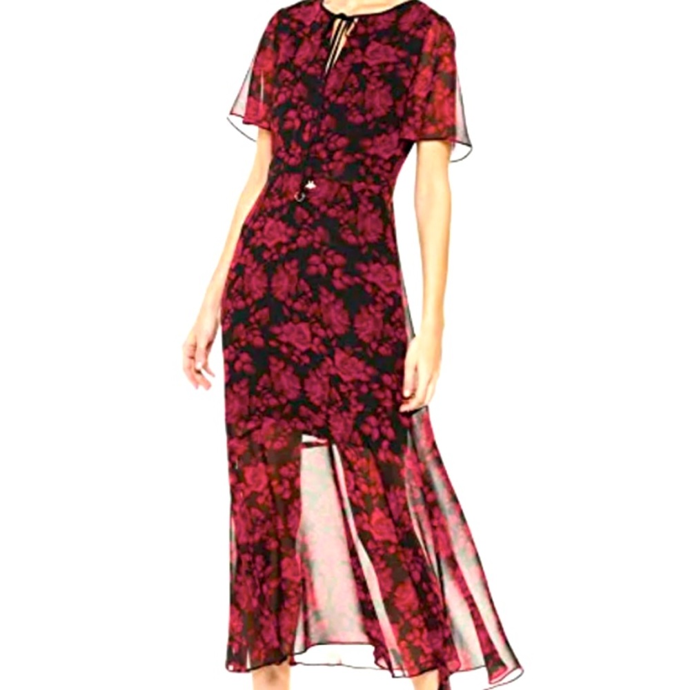 Sam Edelman Red Rose Midi Dress | Color: Black/Red | Size: 4